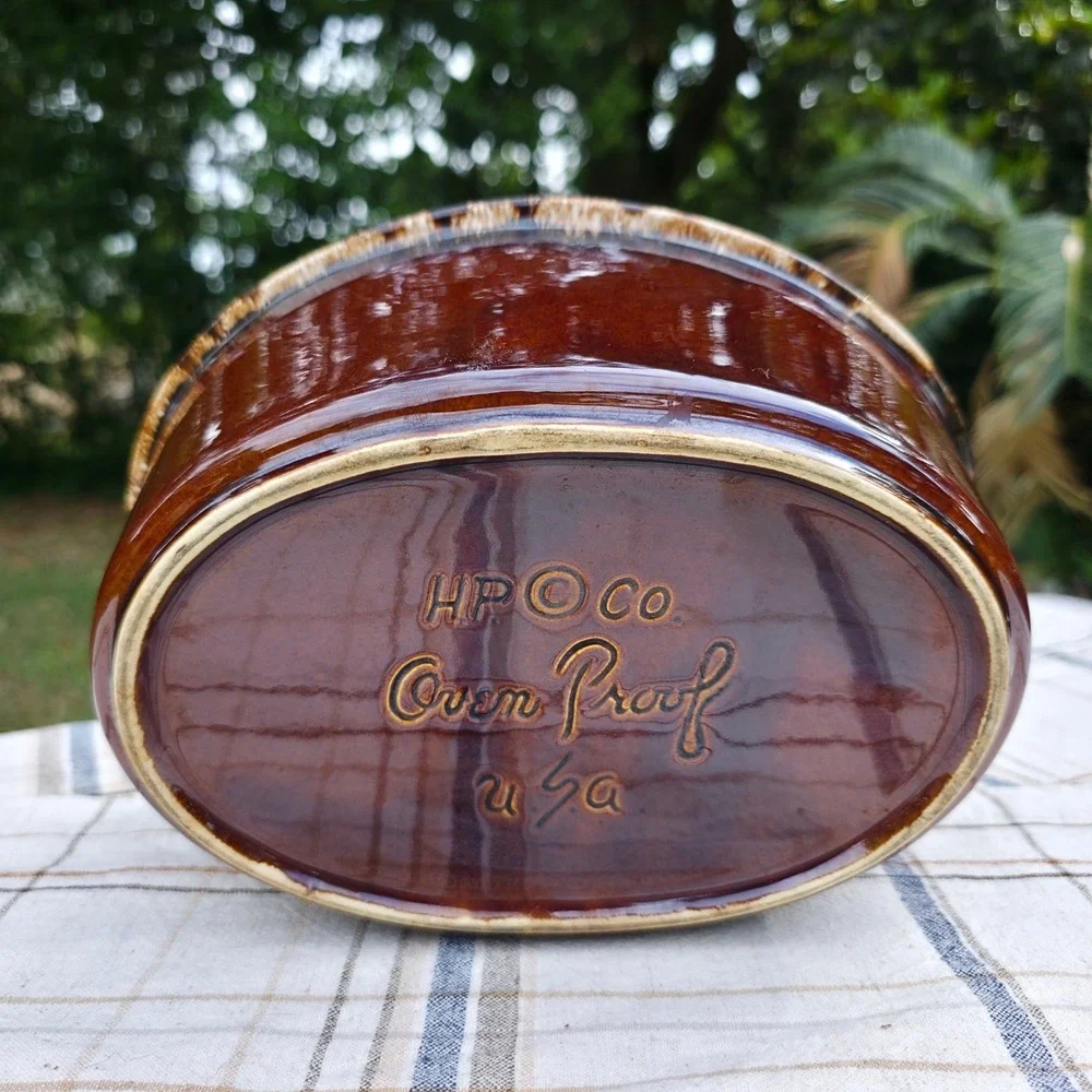 Hull Pottery Casserole Dish w/ Lid Oven Proof USA Mirror Brown Drip Oval 10 Inch